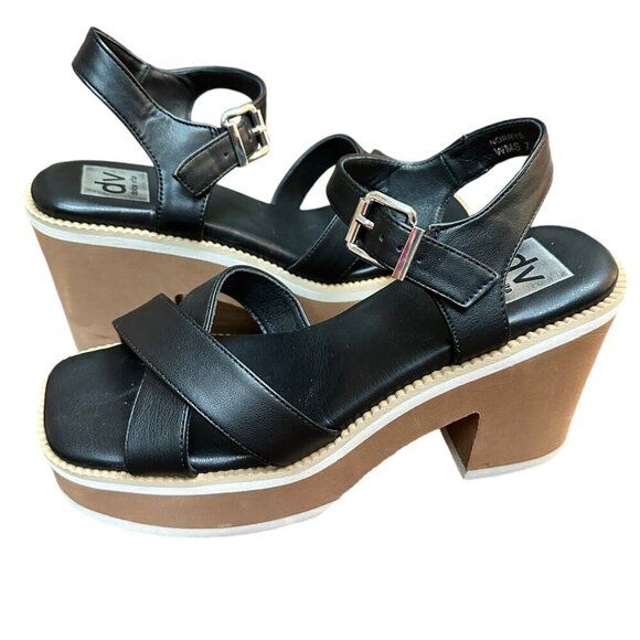 Dolce Vita Norrys Platform Strappy Sandals Black Tan Block Heel Women's Size‎ 7 - Picture 1 of 11
